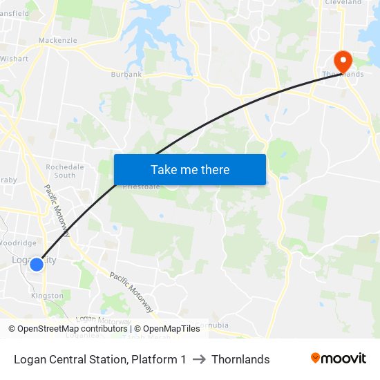 Logan Central Station, Platform 1 to Thornlands map