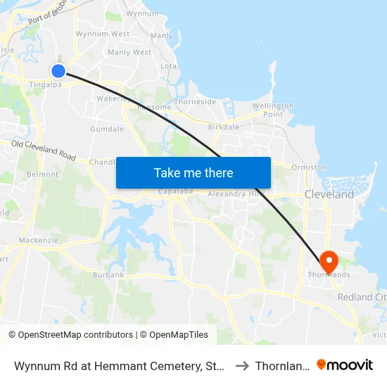 Wynnum Rd at Hemmant Cemetery, Stop 44 to Thornlands map