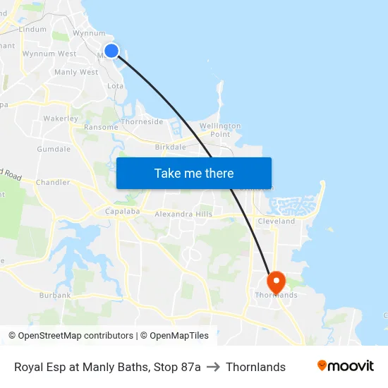 Royal Esp at Manly Baths, Stop 87a to Thornlands map