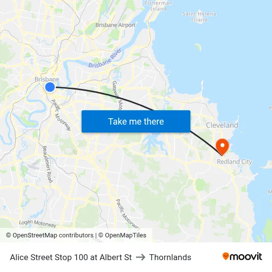 Alice Street Stop 100 at Albert St to Thornlands map