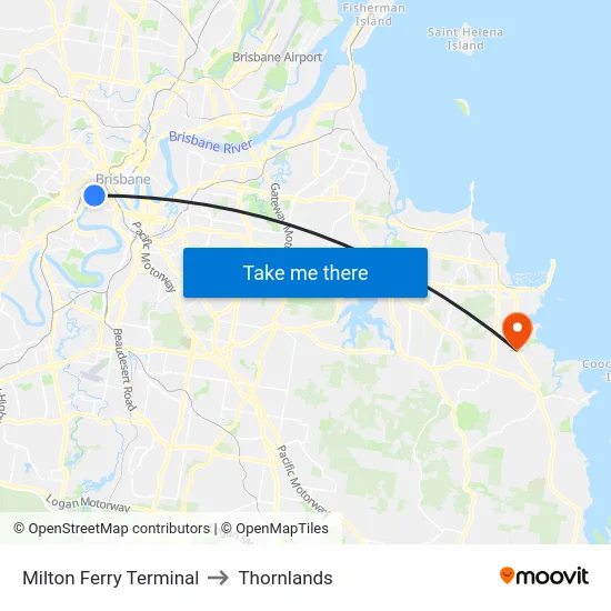 Milton Ferry Terminal to Thornlands map