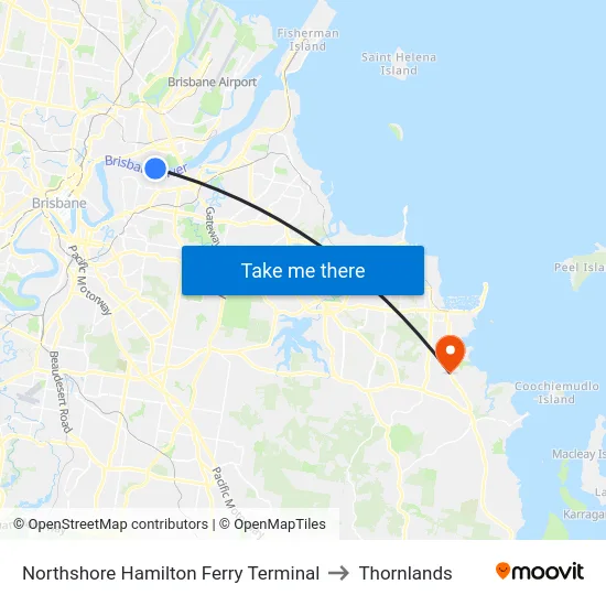 Northshore Hamilton Ferry Terminal to Thornlands map