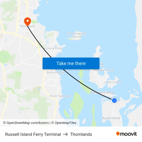 Russell Island Ferry Terminal to Thornlands map