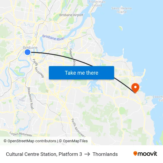 Cultural Centre Station, Platform 3 to Thornlands map
