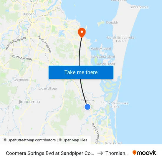 Coomera Springs Bvd at Sandpiper Court to Thornlands map