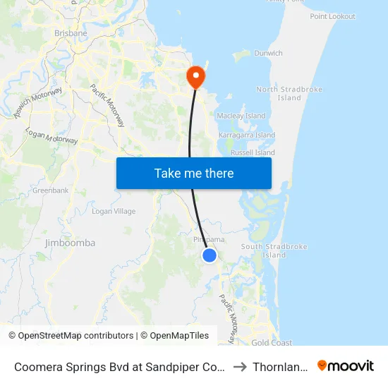 Coomera Springs Bvd at Sandpiper Court to Thornlands map