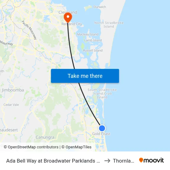 Ada Bell Way at Broadwater Parklands Station to Thornlands map
