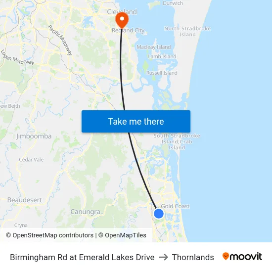 Birmingham Rd at Emerald Lakes Drive to Thornlands map