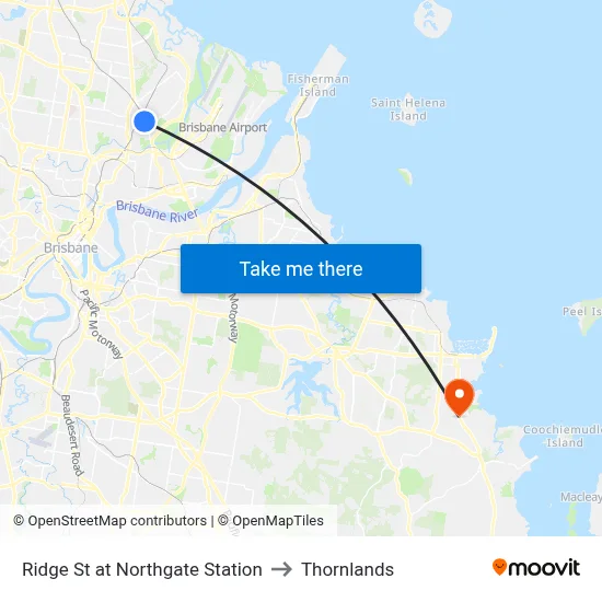 Ridge St at Northgate Station to Thornlands map