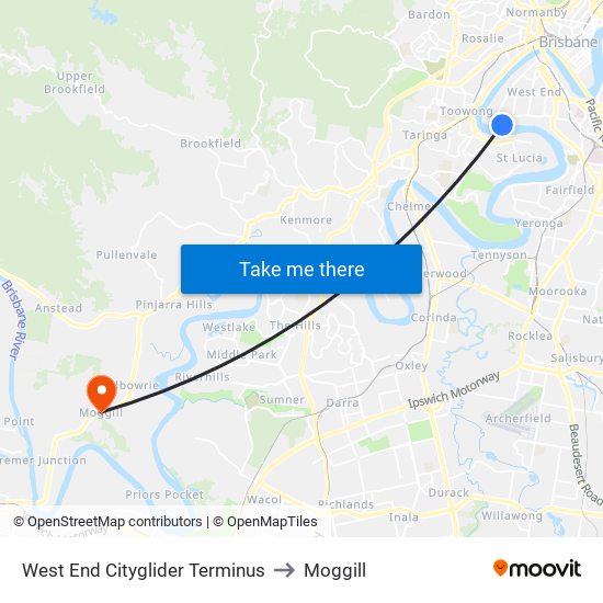 West End Cityglider Terminus to Moggill map