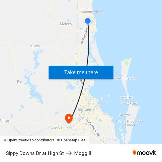 Sippy Downs Dr at High St to Moggill map