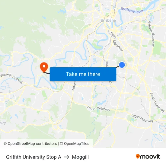 Griffith University Stop A to Moggill map