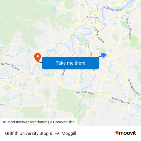 Griffith University Stop B to Moggill map