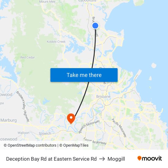 Deception Bay Rd at Eastern Service Rd to Moggill map