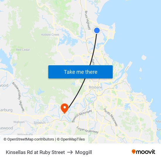 Kinsellas Rd at Ruby Street to Moggill map