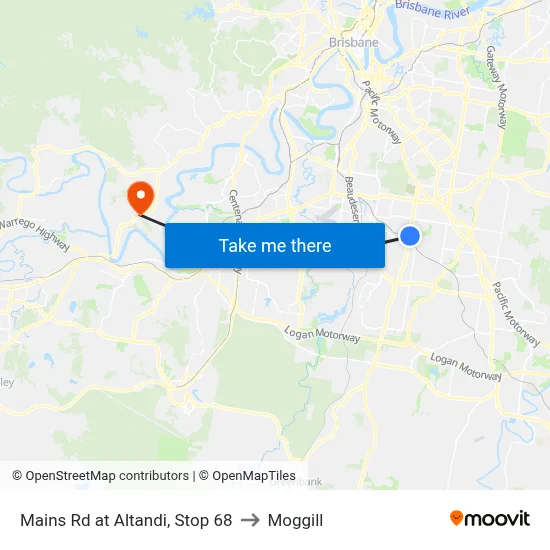 Mains Rd at Altandi, Stop 68 to Moggill map