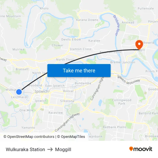 Wulkuraka Station to Moggill map