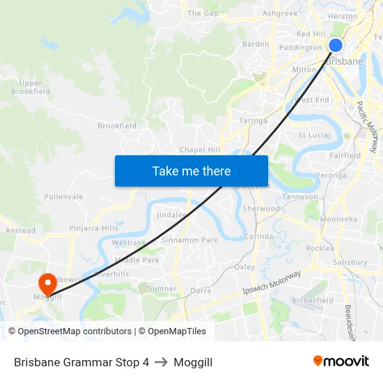 Brisbane Grammar Stop 4 to Moggill map