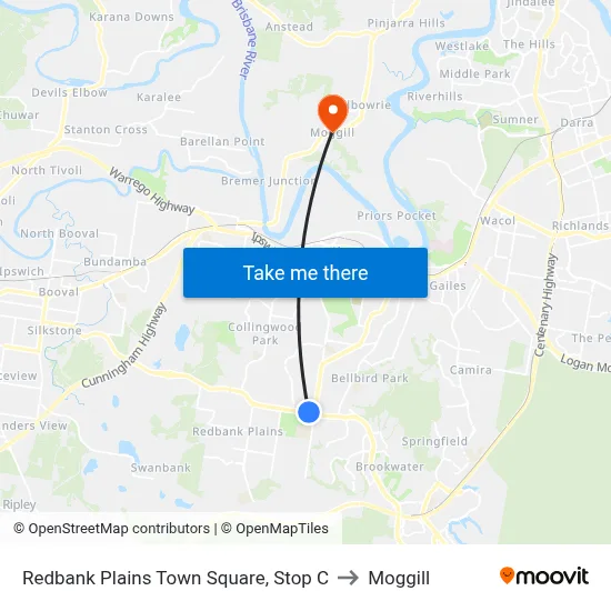 Redbank Plains Town Square, Stop C to Moggill map