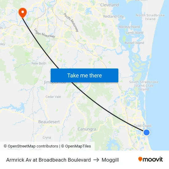 Armrick Av at Broadbeach Boulevard to Moggill map