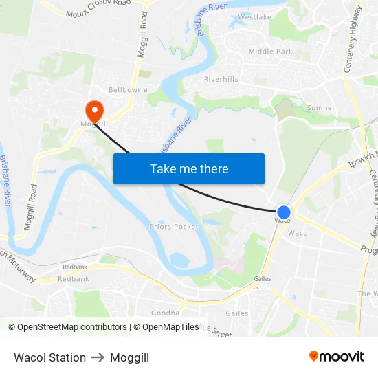 Wacol Station to Moggill map