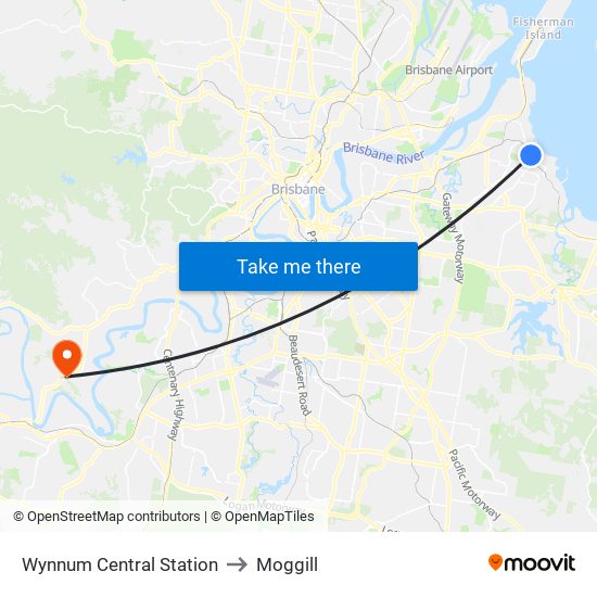 Wynnum Central Station to Moggill map