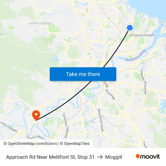 Approach Rd Near Mellifont St, Stop 31 to Moggill map
