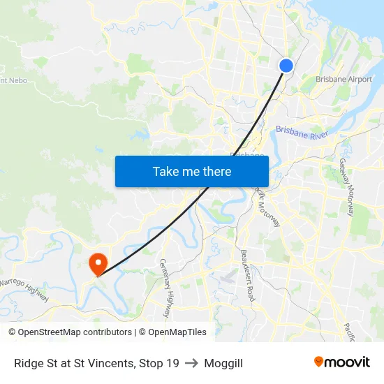 Ridge St at St Vincents, Stop 19 to Moggill map