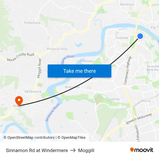 Sinnamon Rd at Windermere to Moggill map