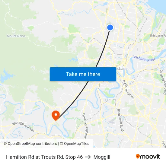 Hamilton Rd at Trouts Rd, Stop 46 to Moggill map