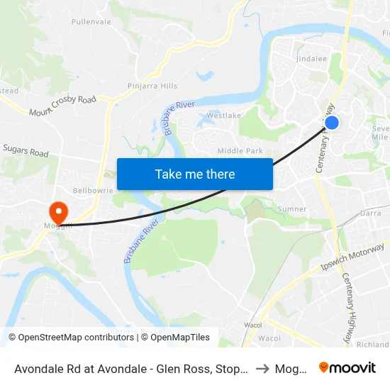Avondale Rd at Avondale - Glen Ross, Stop 61 to Moggill map