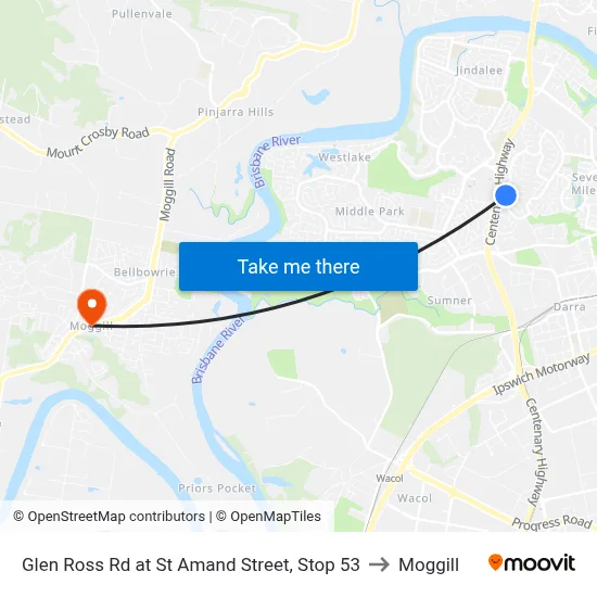 Glen Ross Rd at St Amand Street, Stop 53 to Moggill map