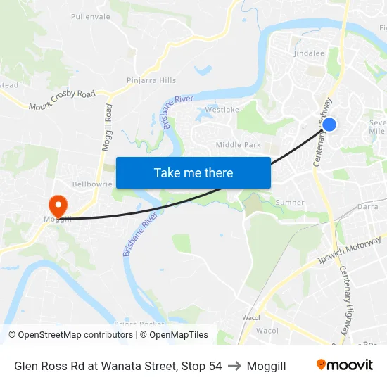 Glen Ross Rd at Wanata Street, Stop 54 to Moggill map