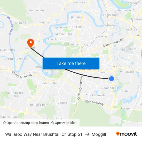 Wallaroo Way Near Brushtail Cr, Stop 61 to Moggill map