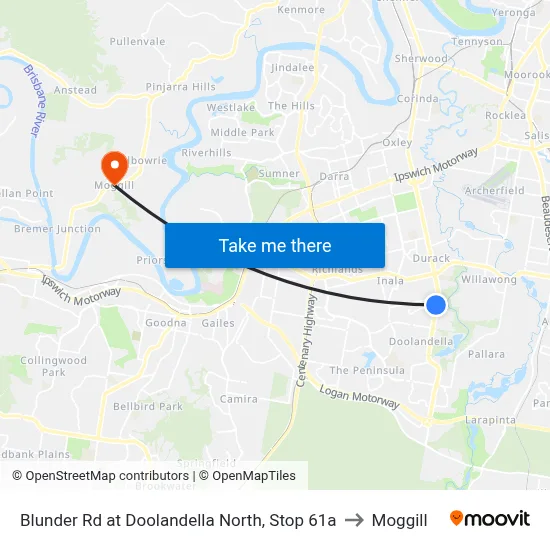 Blunder Rd at Doolandella North, Stop 61a to Moggill map