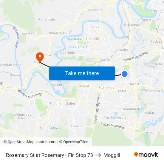 Rosemary St at Rosemary - Fir, Stop 73 to Moggill map