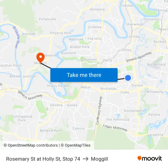 Rosemary St at Holly St, Stop 74 to Moggill map
