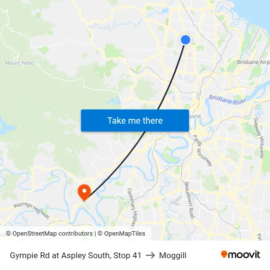 Gympie Rd at Aspley South, Stop 41 to Moggill map
