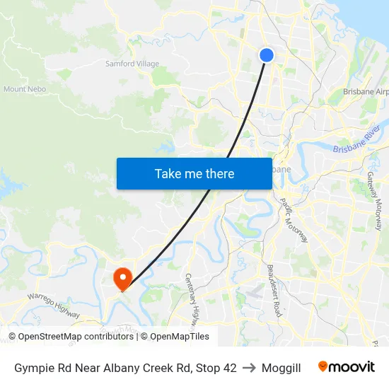 Gympie Rd Near Albany Creek Rd, Stop 42 to Moggill map