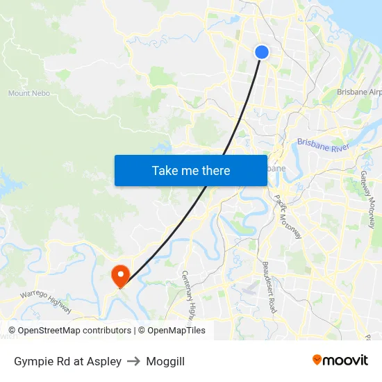 Gympie Rd at Aspley to Moggill map