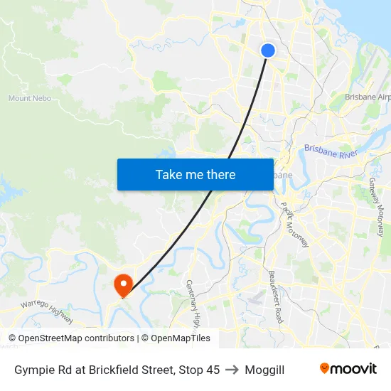 Gympie Rd at Brickfield Street, Stop 45 to Moggill map