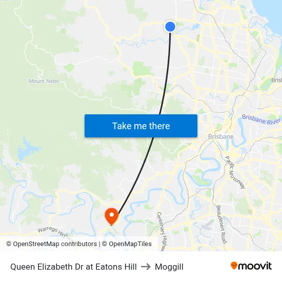 Queen Elizabeth Dr at Eatons Hill to Moggill map