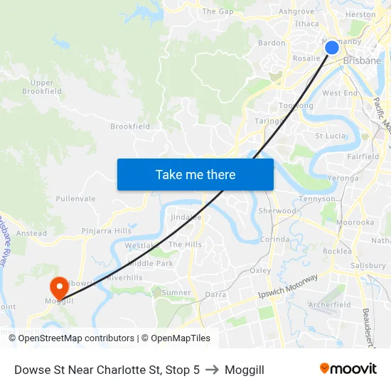 Dowse St Near Charlotte St, Stop 5 to Moggill map