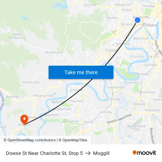 Dowse St Near Charlotte St, Stop 5 to Moggill map