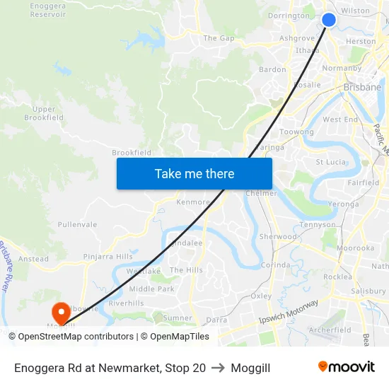 Enoggera Rd at Newmarket, Stop 20 to Moggill map
