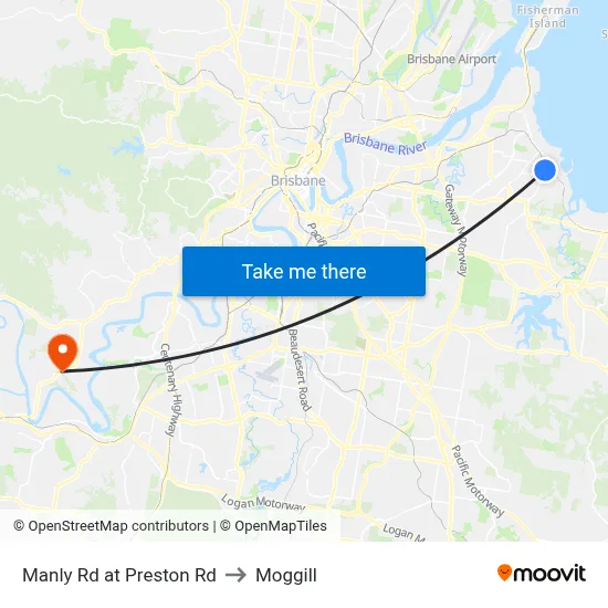 Manly Rd at Preston Rd to Moggill map