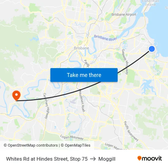 Whites Rd at Hindes Street, Stop 75 to Moggill map