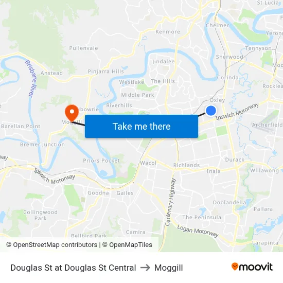 Douglas St at Douglas St Central to Moggill map