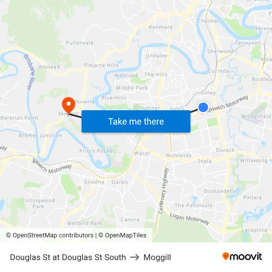 Douglas St at Douglas St South to Moggill map