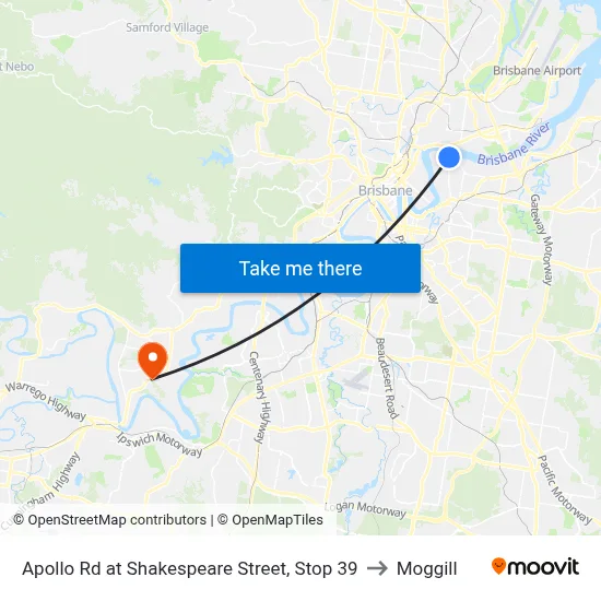 Apollo Rd at Shakespeare Street, Stop 39 to Moggill map